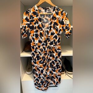 Banana Republic Orange and Black Patterned Midi Dress